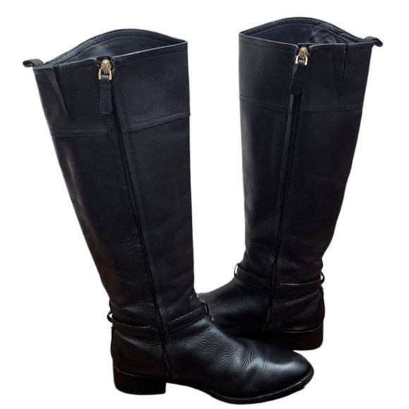 TORY BURCH Marlene Round-Toe Knee-High Black Leather Riding Boots Size 7.5 M - Picture 13 of 16